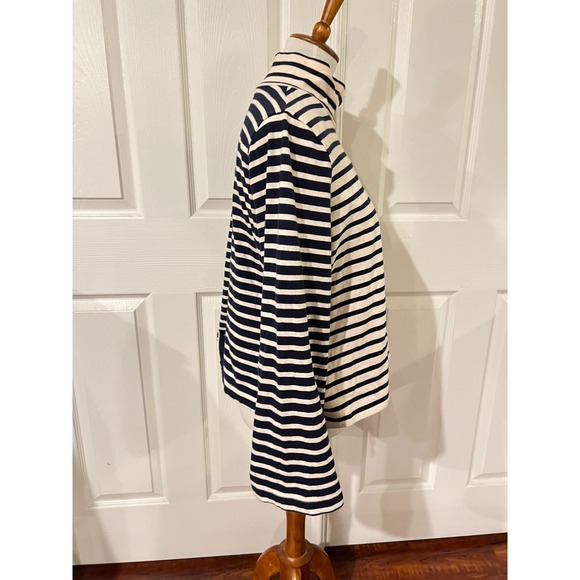Madewell Womens Blue Striped Bell Sleeve Turtle Neck Top Sx L Preppy Minimalist - Picture 2 of 7